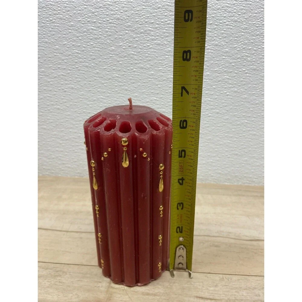 Vtg Red & Gold Pillar Candle 6,5
